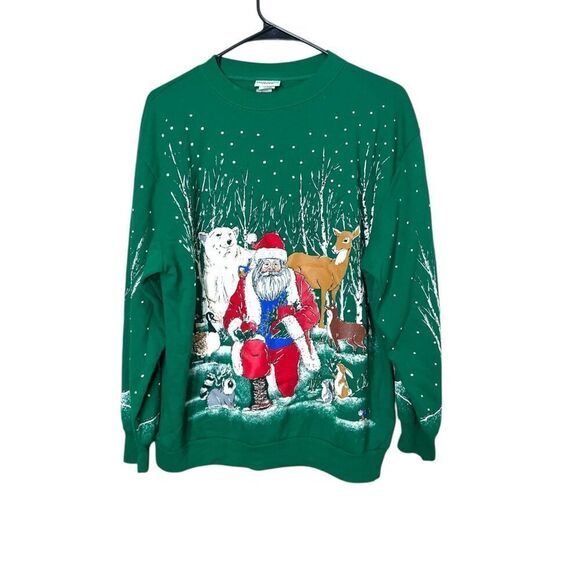Vintage Holiday Time Santa Claus Winter Forest Crewneck Size M - Picture 1 of 7